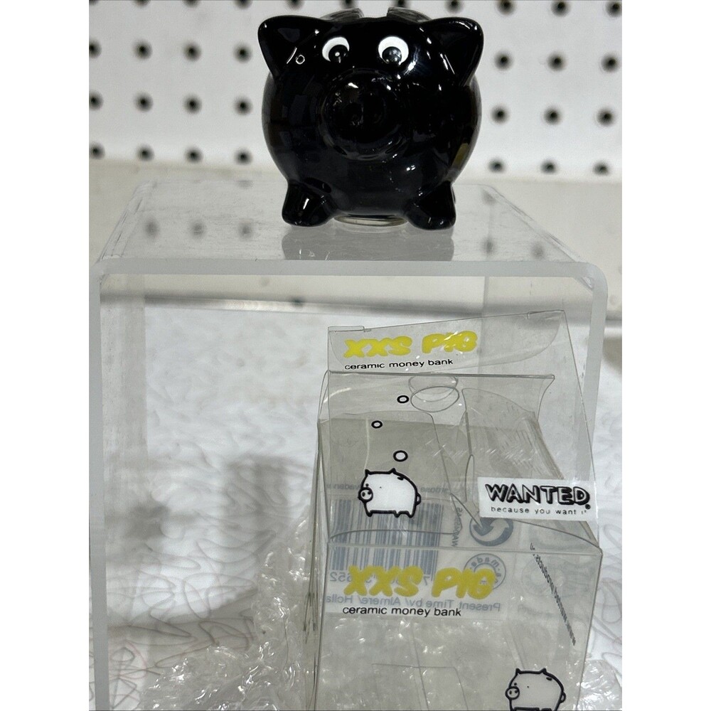 Present Time by Almera / Holland XXS Pig Piggy Bank 1.5 Inch Tall Ceramic Black